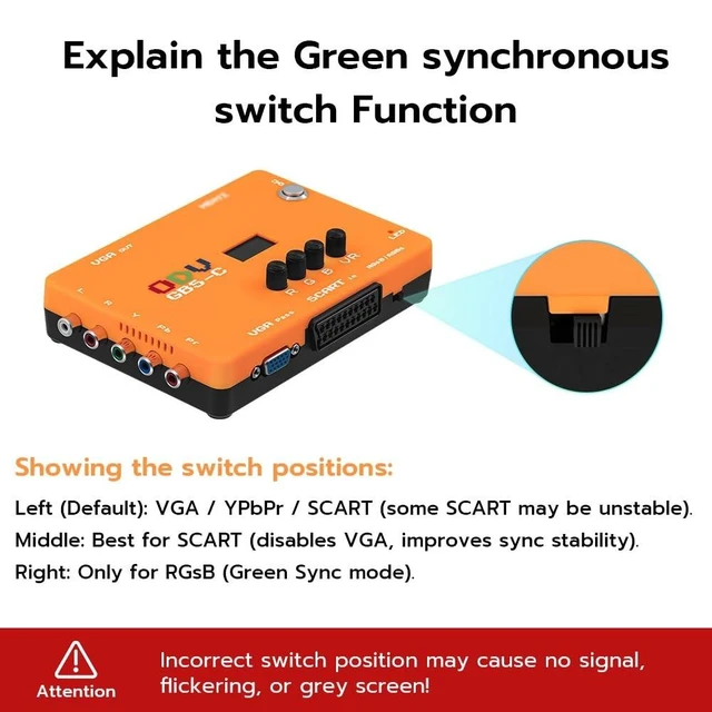 Alt view image 7 of 10 - Mcbazel ODV-GBS-C Component VGA/Scart to VGA/HDMI Scan Converter for Retro Gaming Console with US Plug not Support AV Input