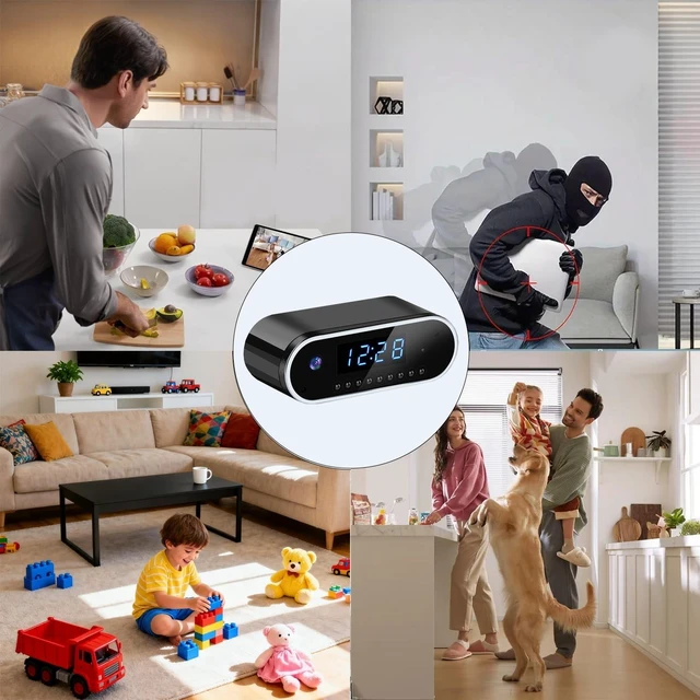 Alt view image 7 of 10 - Aiacmea Wireless Hidden Camera Clock, 1080P HD Nanny Cam with Auto Night Vision for Home Monitoring, Indoor Motion Detection & Phone Alerts, 24H Display, Rechargeable Battery