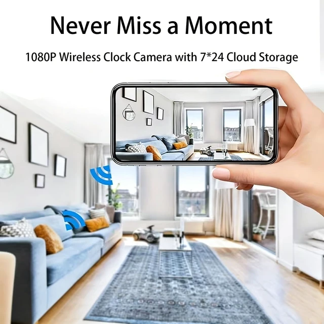 Alt view image 9 of 10 - Aiacmea Wireless Hidden Camera Clock, 1080P HD Nanny Cam with Auto Night Vision for Home Monitoring, Indoor Motion Detection & Phone Alerts, 24H Display, Rechargeable Battery