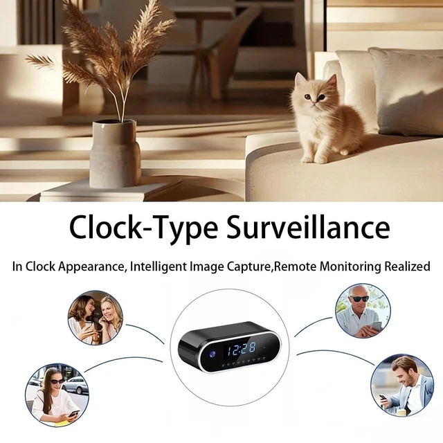 Alt view image 10 of 10 - Aiacmea Wireless Hidden Camera Clock, 1080P HD Nanny Cam with Auto Night Vision for Home Monitoring, Indoor Motion Detection & Phone Alerts, 24H Display, Rechargeable Battery