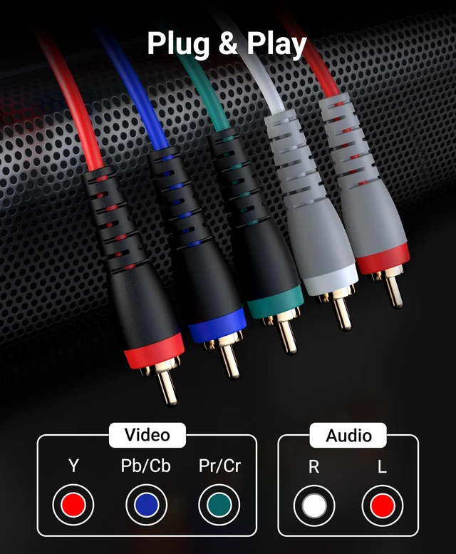 Alt view image 9 of 10 - BlueRigger Component Video Cable with Audio (10FT, RCA- 5 Cable, Supports 1080i) - Compatible with DVD Players, VCR, Camcorder, Projector