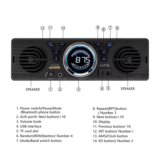 Alt view image 9 of 10 - wepeculior Car Stereo with 2 Speakers, Bluetooth Car Radio Audio Player Support FM Radio/USB/TF Card/AUX in, Universal 1 Din 12V Car Audio Receivers
