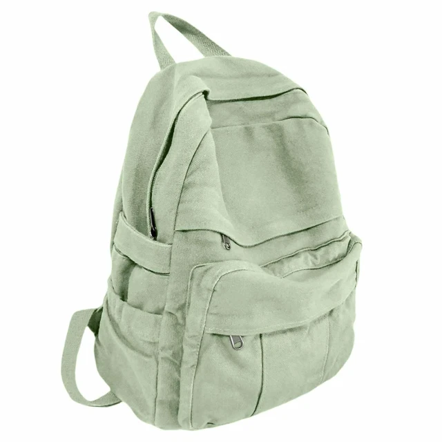 Alt view image 6 of 10 - GAMLFL Sage Green Canvas Backpack for Women Retro Aesthetic Rucksack Basic Backpack for High School/College Students Travel Laptop Bag