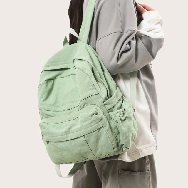 Alt view image 7 of 10 - GAMLFL Sage Green Canvas Backpack for Women Retro Aesthetic Rucksack Basic Backpack for High School/College Students Travel Laptop Bag