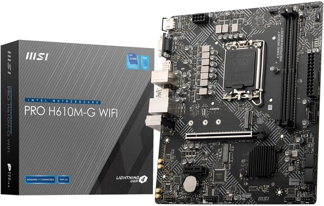 Alt view image 6 of 10 - MSI PRO H610M-G WiFi Motherboard, Micro-ATX - Supports Intel Core 14th, 13th and 12th Gen Processors, LGA 1700 - DDR5 Memory Boost 5600MHz/MAX, PCIe 4.0 x16 Slot, M.2 Gen3, Wi-Fi 6E, BT 5.3