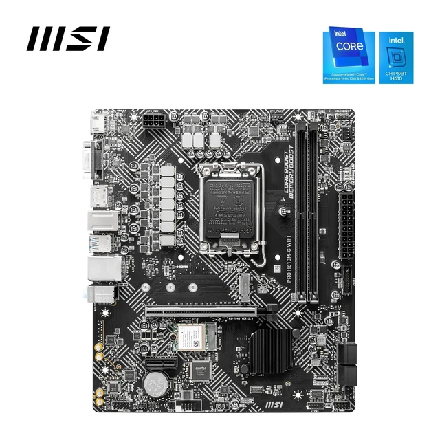 Alt view image 7 of 10 - MSI PRO H610M-G WiFi Motherboard, Micro-ATX - Supports Intel Core 14th, 13th and 12th Gen Processors, LGA 1700 - DDR5 Memory Boost 5600MHz/MAX, PCIe 4.0 x16 Slot, M.2 Gen3, Wi-Fi 6E, BT 5.3