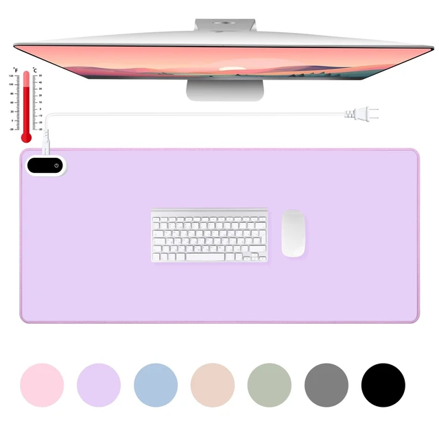 Alt view image 6 of 10 - Konohan Heated Desk Mat PU Warm Mouse Pad,Purple Color,31.5" X 13"
