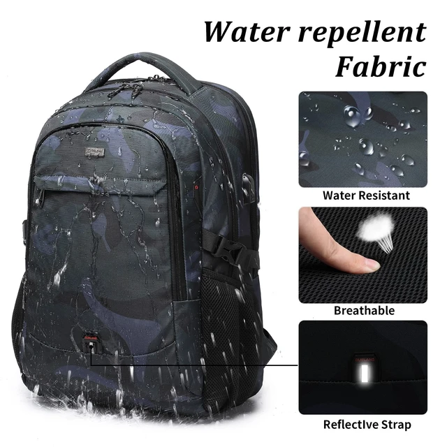 Alt view image 10 of 10 - DUSLANG 17 Inch Travel Laptop Backpack Water Resistant Hiking Backpack for Men Laptop Bag with USB Charging Port,Camouflage green
