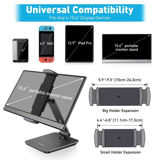 Alt view image 7 of 10 - AboveTEK Business Kiosk Aluminum Tablet iPad Stand, 360 Swivel Tablet & Phone Holders for Any 4"-15.6" Display Tablets/Cell Phones/Portable Monitor, Sturdy for Store POS Office (Grey)