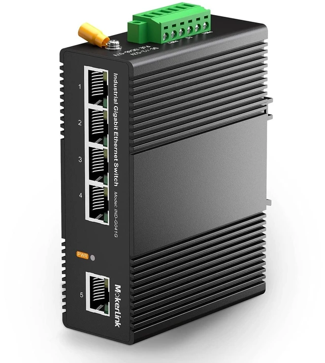 Alt view image 6 of 10 - MokerLink 5 Port Gigabit Industrial DIN-Rail Ethernet Switch, 14Gbps Switching Capacity, IP40 Rated Network Switch (-40 to 185F), with UL Power Supply