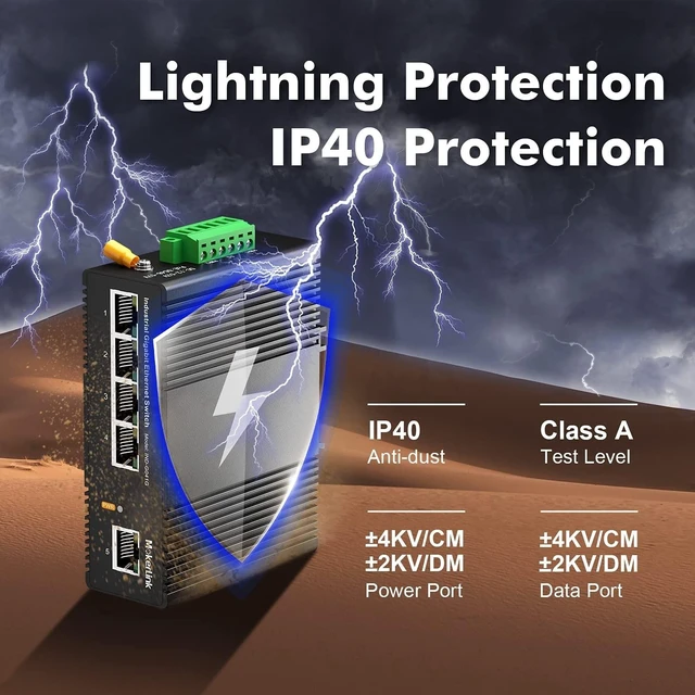 Alt view image 8 of 10 - MokerLink 5 Port Gigabit Industrial DIN-Rail Ethernet Switch, 14Gbps Switching Capacity, IP40 Rated Network Switch (-40 to 185F), with UL Power Supply