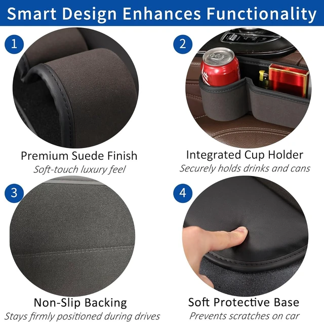 Alt view image 3 of 6 - 2 Pack Car Seat Gap Filler with Cup Holder, Suede Car Seat Gap Plug with Storage Slot for Filler Between Car Seat and Console, Universal Fit Sedans, SUVs, MPVs, Most Vehicles (Black)