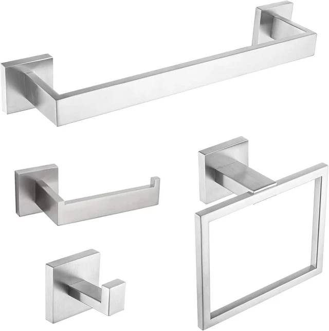 Main image of 4-Piece Bathroom Hardware Set, Towel Rack Towel Holder Toilet Paper Holder Towel Hooks Towel Bar Set Stainless Steel Towel Rack Accessories Set Wall Mounted, Brushed Nickel 16 Inch