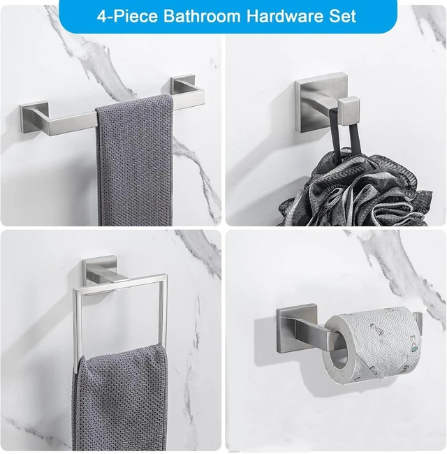 Alt view image 3 of 7 - 4-Piece Bathroom Hardware Set, Towel Rack Towel Holder Toilet Paper Holder Towel Hooks Towel Bar Set Stainless Steel Towel Rack Accessories Set Wall Mounted, Brushed Nickel 16 Inch