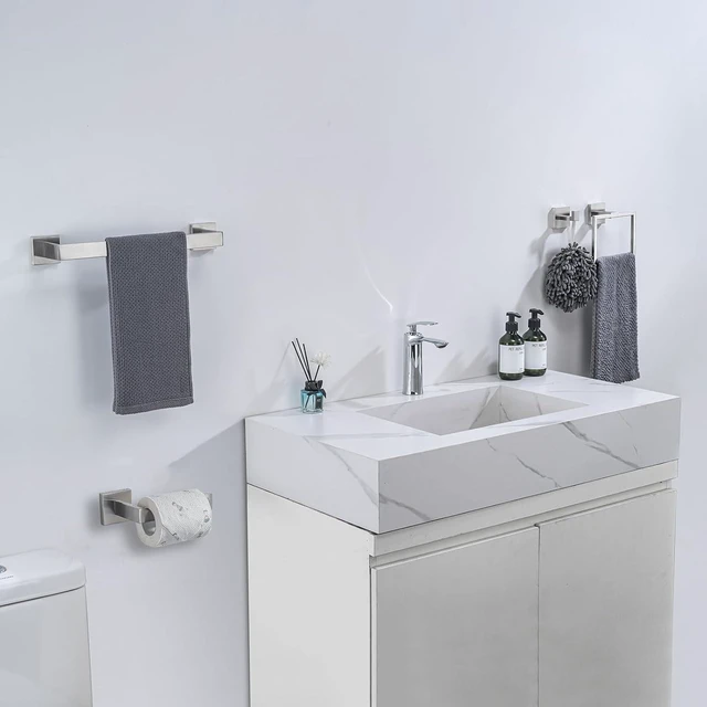 Alt view image 6 of 7 - 4-Piece Bathroom Hardware Set, Towel Rack Towel Holder Toilet Paper Holder Towel Hooks Towel Bar Set Stainless Steel Towel Rack Accessories Set Wall Mounted, Brushed Nickel 16 Inch