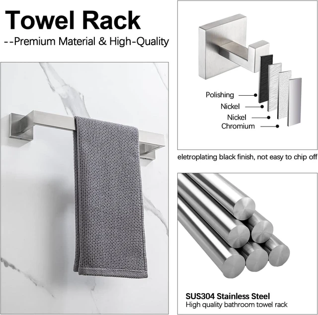 Alt view image 2 of 7 - 4-Piece Bathroom Hardware Set, Towel Rack Towel Holder Toilet Paper Holder Towel Hooks Towel Bar Set Stainless Steel Towel Rack Accessories Set Wall Mounted, Brushed Nickel 16 Inch