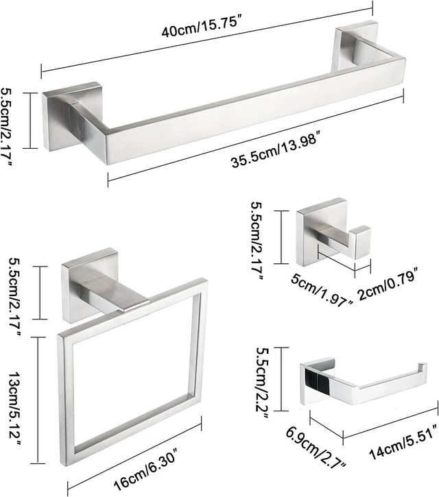 Alt view image 7 of 7 - 4-Piece Bathroom Hardware Set, Towel Rack Towel Holder Toilet Paper Holder Towel Hooks Towel Bar Set Stainless Steel Towel Rack Accessories Set Wall Mounted, Brushed Nickel 16 Inch
