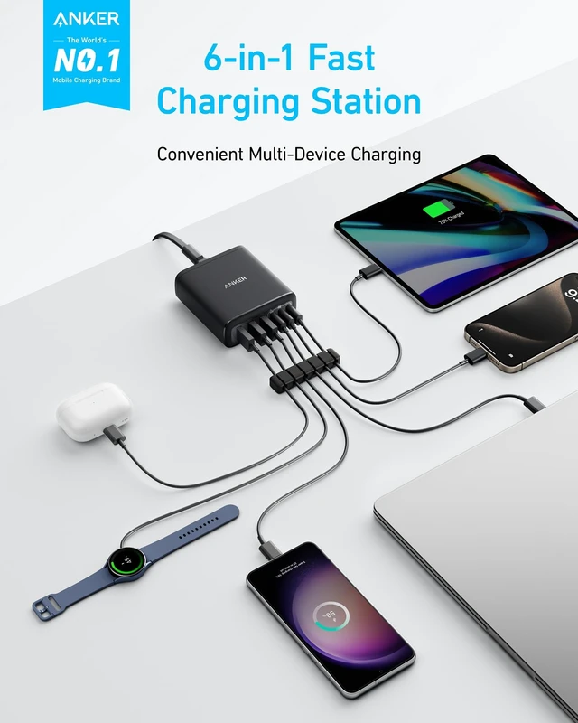 Alt view image 9 of 14 - Desktop Charger, Fast Charging USB C Charger with 112W Max 6-Port