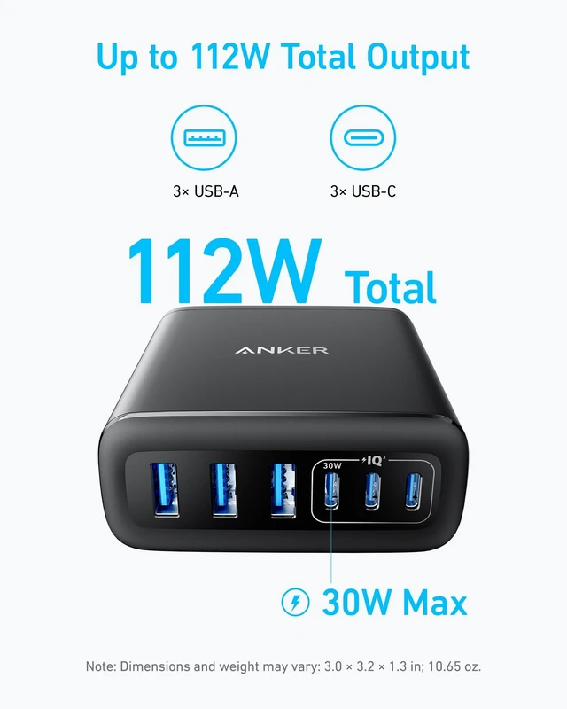Alt view image 11 of 14 - Desktop Charger, Fast Charging USB C Charger with 112W Max 6-Port