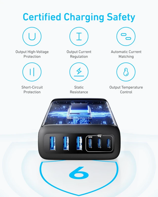 Alt view image 14 of 14 - Desktop Charger, Fast Charging USB C Charger with 112W Max 6-Port