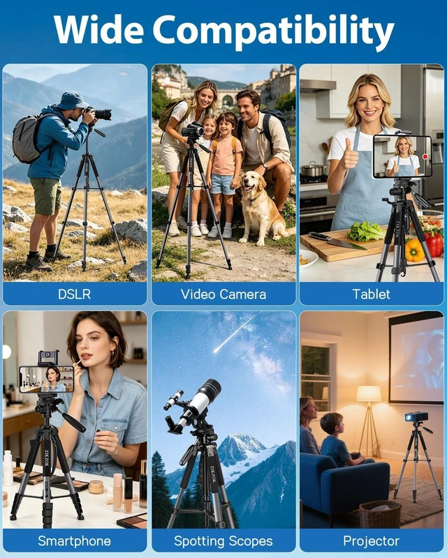 Alt view image 9 of 14 - 75" Camera Tripod Stand, Heavy Duty with Remote for DSLR iPad iPhone
