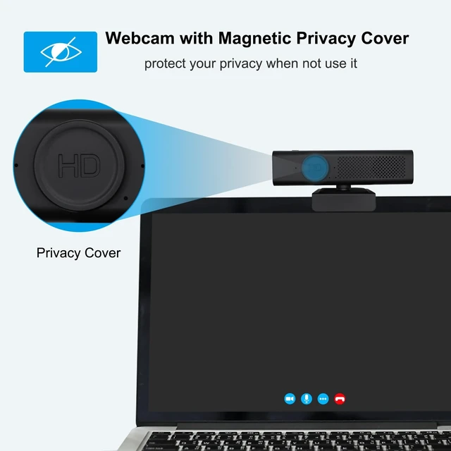 Alt view image 14 of 14 - Full 1080P HD 3-in-1 Webcam: Camera and Speaker for Desktop Computer with Built-in 4 Microphones, External USB Web Cam with Magnetic Privacy Cover and Mute for Laptop, Streaming, Conference