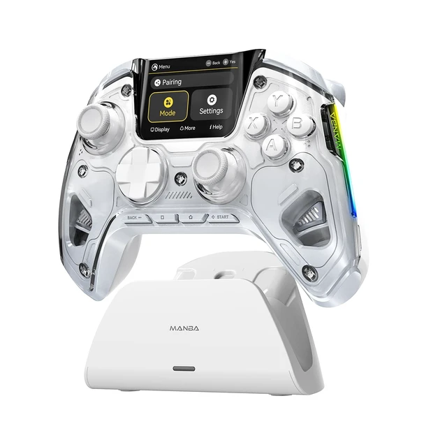 Alt view image 7 of 12 - Interactive Screen Wireless Gaming Controller for PC/Switch/Switch 2/iOS/Android,Hall Effect Stick & Trigger,RGB Lighting,Remappable Buttons,1800mAh with Charging Dock (White)