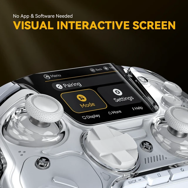 Alt view image 8 of 12 - Interactive Screen Wireless Gaming Controller for PC/Switch/Switch 2/iOS/Android,Hall Effect Stick & Trigger,RGB Lighting,Remappable Buttons,1800mAh with Charging Dock (White)