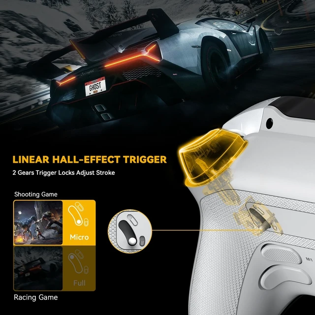 Alt view image 10 of 12 - Interactive Screen Wireless Gaming Controller for PC/Switch/Switch 2/iOS/Android,Hall Effect Stick & Trigger,RGB Lighting,Remappable Buttons,1800mAh with Charging Dock (White)