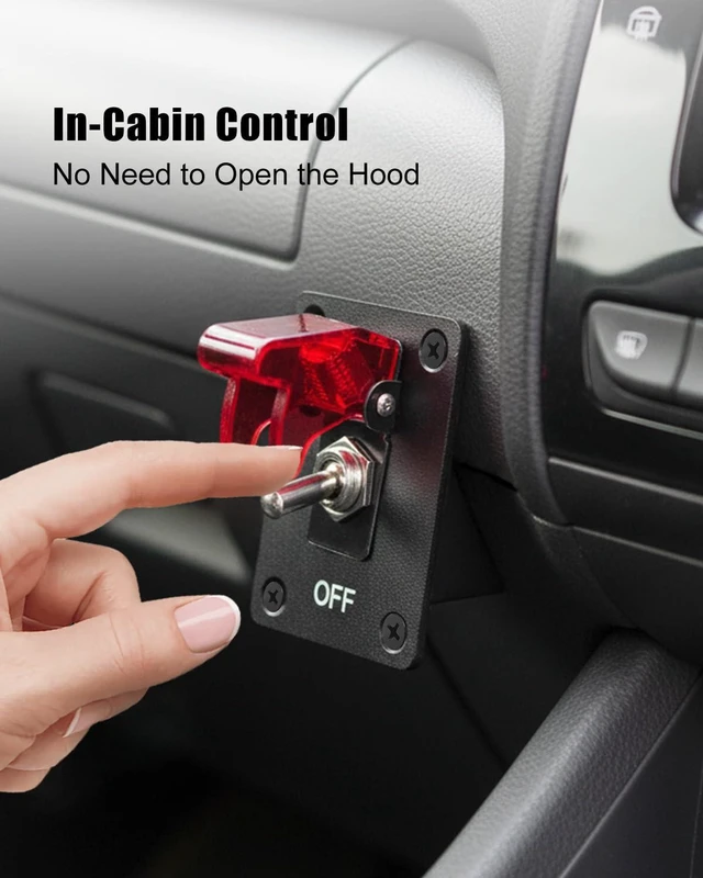 Alt view image 4 of 6 - 12V 250A Battery Disconnect Switch with Rocker Panel, Car Battery Kill Switch with 9.84ft Cable, Manual Cut-Off Shut Off for Car Truck RV Boat