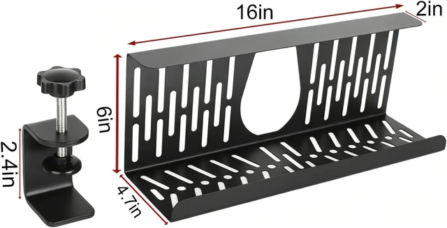 Alt view image 2 of 7 - Under Desk Cable Management Tray, Cord Organizer for Desk Cable Management Tray Under Desk with Clamp for Home Office, Standing Desk Black (2)
