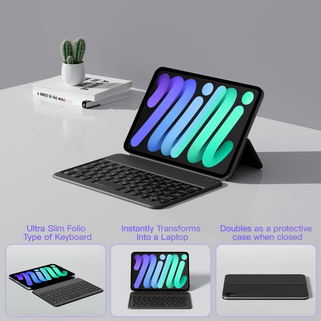 Alt view image 3 of 7 - Keyboard Case for iPad mini 7th (A17 Pro, 2024) & 6th (2021) 8.3-inch, Ultra Slim Folio Type of Keyboard, Power Display, Magnetic Protective Cover Support iPad mini 6/7