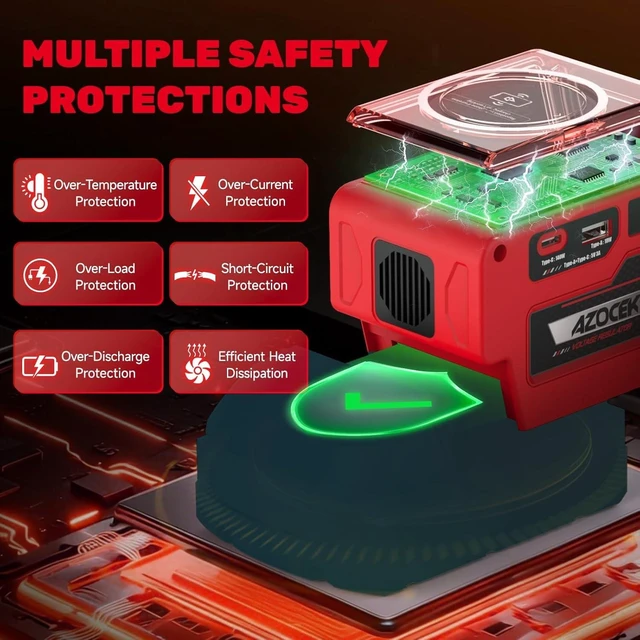 Alt view image 6 of 7 - 300W Adjustable Voltage Regulator Compatible with Milwaukee 18V Battery (Battery Not Included), 230V DC Output, Up to 25A, 140W Type-C PD Fast Charging, 15W Wireless Charger, 1.9" LCD Display