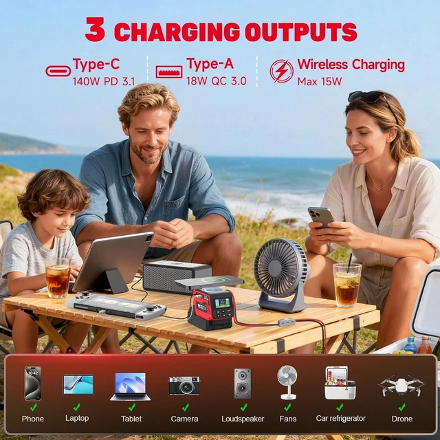 Alt view image 3 of 7 - 300W Adjustable Voltage Regulator Compatible with Milwaukee 18V Battery (Battery Not Included), 230V DC Output, Up to 25A, 140W Type-C PD Fast Charging, 15W Wireless Charger, 1.9" LCD Display
