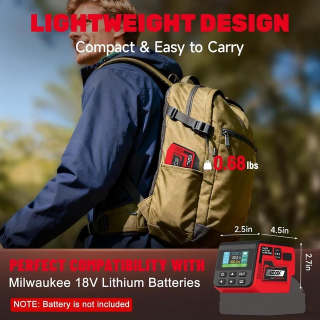 Alt view image 7 of 7 - 300W Adjustable Voltage Regulator Compatible with Milwaukee 18V Battery (Battery Not Included), 230V DC Output, Up to 25A, 140W Type-C PD Fast Charging, 15W Wireless Charger, 1.9" LCD Display