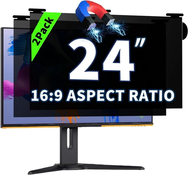 Main image of 2 Pack Magnetic Hanging Computer Privacy Screen 24 Inch for 16:9 Widescreen Monitor, Removable Privacy Screen Anti Glare Blue Light Computer Screen Privacy Shield, Anti-Scratch 24in Protector Film