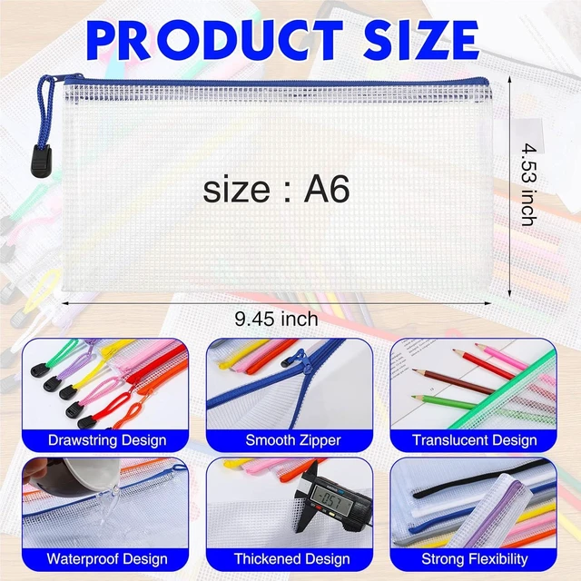 Alt view image 2 of 7 - 200 Pieces A6 Mesh Zipper Pouch Bulk Mesh Bags with Zipper Waterproof Small Pencil Pouches for School Office Supplies Organization 9.4 x 4.5 Inches(10 Assorted Colors)