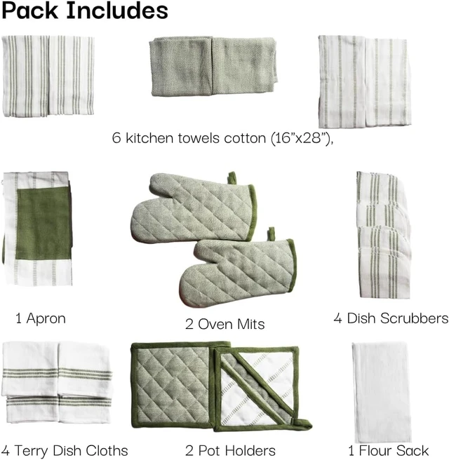 Alt view image 4 of 6 - 20Pc Kitchen Towels and Dishcloths Sets, Kitchen Essentials For Home- Green