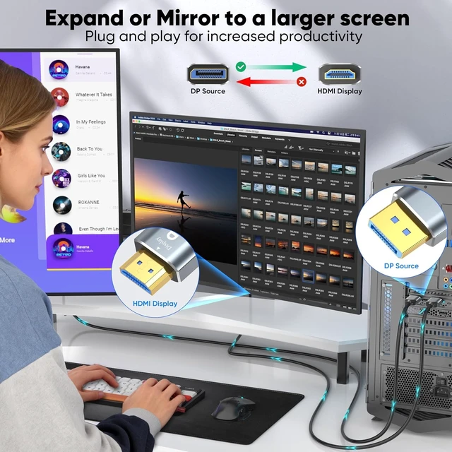 Alt view image 5 of 6 - DisplayPort to HDMI Cable 6ft 5-Pack, Uni-Directional DP (Source) to HDMI (Display) Cord for Desktop Monitor Projector Laptop PC NVIDIA, 4K@60Hz, Aluminum Shell, Compatible HP