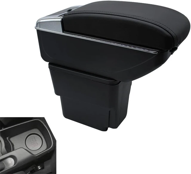 Alt view image 2 of 7 - Armrest Box for Kia Rio 2012-2016 Double Layer Front Center Console Black Leather with Charging 7 USB Ports