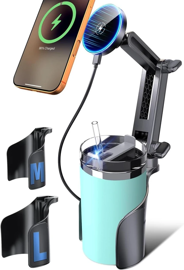 Main image of for Magsafe Car Mount Charger Wireless, Upgraded 3 in 1 Cup Phone Holder with Dual Flexible Bases, 15W Fast Charging Phone Holder Magnetic, Powerful N55 Magnet, 15" Height, for iPhone 17 16 15