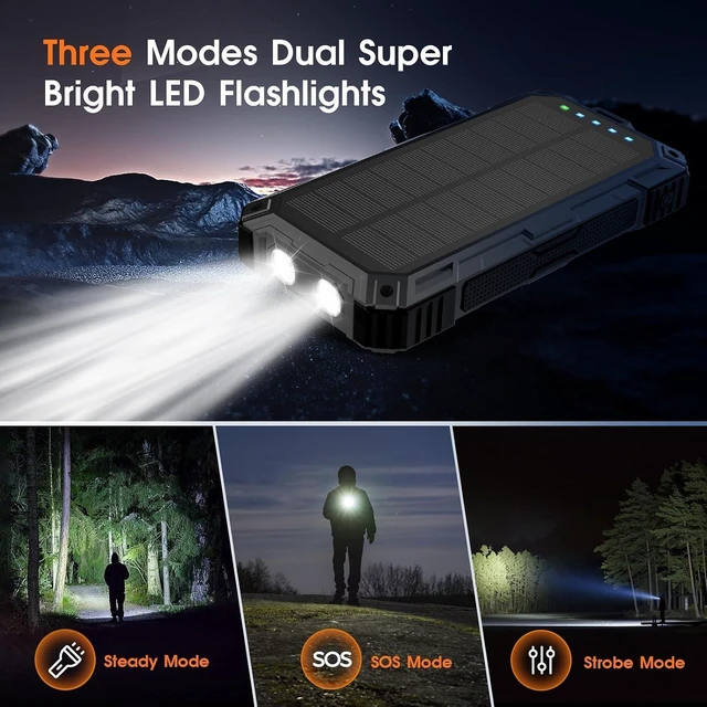 Alt view image 7 of 7 - Solar Power Bank,49800mAh Wireless Portable Phone Charger with 4 Built-in Cables,22.5W Fast Charging USB-C in/Output External Battery Pack for iPhone,Android,Perfect for Hiking/Camping