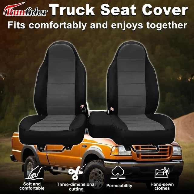 Alt view image 5 of 7 - 2Pcs 60/40 Cloth High Back Bench Seat Cover Fit for Ford Ranger XLT Front 1998 1999 2000 2001 2002 2003 Without Console Cover Black
