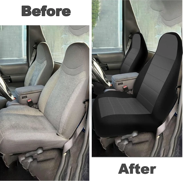 Alt view image 2 of 7 - 2Pcs 60/40 Cloth High Back Bench Seat Cover Fit for Ford Ranger XLT Front 1998 1999 2000 2001 2002 2003 Without Console Cover Black