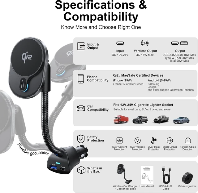 Alt view image 5 of 7 - Qi2 15W Magnetic Car Charger, PD20W & QC18W Ports, Strong Hold for iPhone