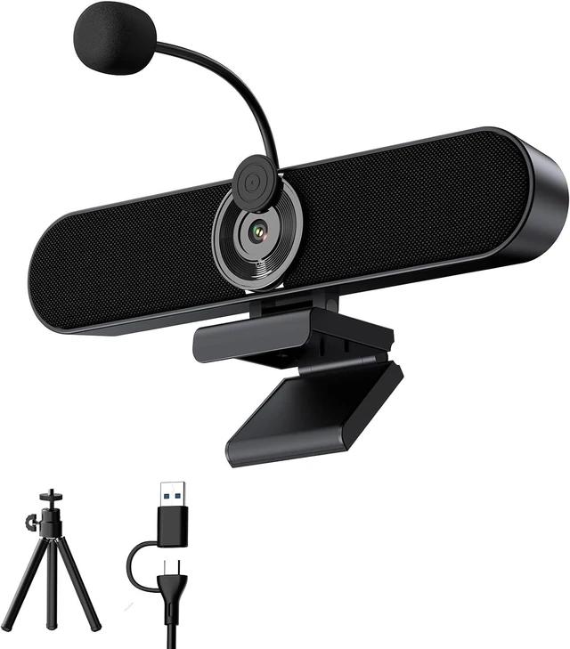 Main image of 2K Webcam Computer Speaker with Microphone, Privacy Shutter, Clip-On