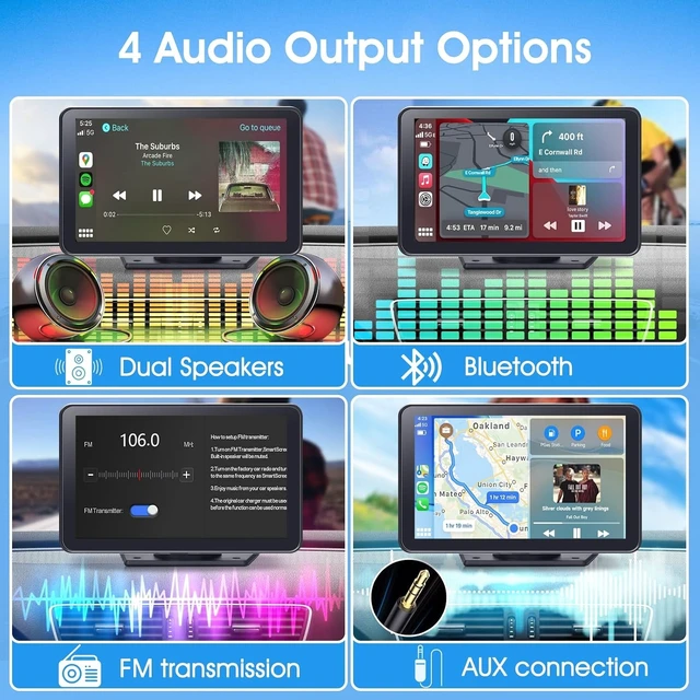 Alt view image 5 of 7 - Portable Wireless Carplay Car Stereo, 7" HD Touchscreen for Car with CarPlay & Android Auto with Backup Camera/Mirror Link/Voice Control/Bluetooth/GPS/AUX/FM Satellite Radio for All Vehicles