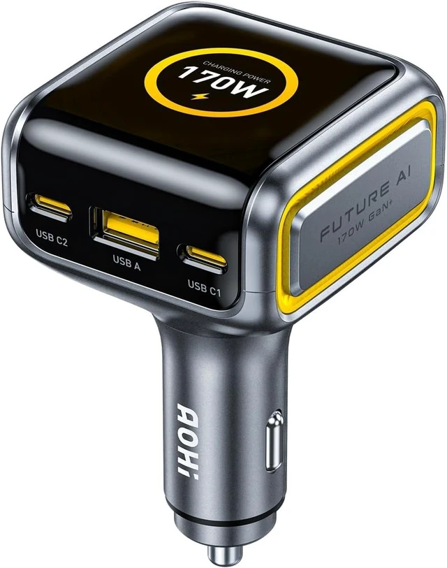 Main image of SUPERAUTO 170W Car Charger with TFT Smart Display, 140W PD 3.1 USB C Fast Charging Car Adapter, Compatible with MacBook Pro, Laptops, iPhone 17 Pro Max, Galaxy S25 Ultra