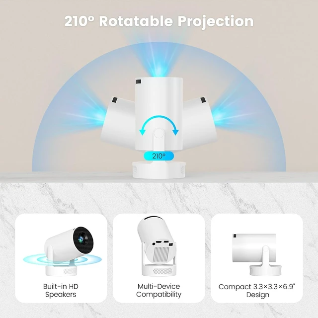 Alt view image 6 of 7 - Mini Portable Projector with Bluetooth 5.4 and WiFi 6, 4K Support