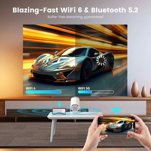 Alt view image 4 of 7 - Mini Portable Projector with Bluetooth 5.4 and WiFi 6, 4K Support